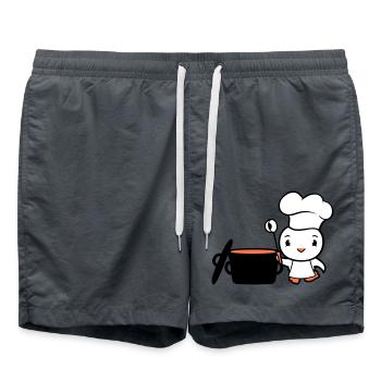 Vogel Chefkoch Kochtopf Ente lecker hunger essen - Badeshorts - Anthrazit - Vorne - AI Model Male 185 light (185cm)
