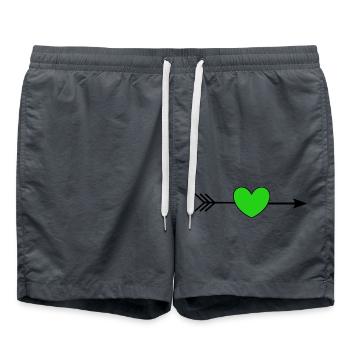 green heart with arrow hearts green couples - Swim Trunks - anthracite - Front - AI Model Male 185 light (185cm)