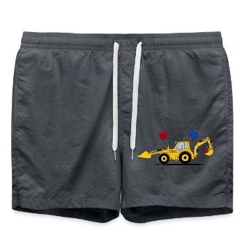 Birthday Excavator Tractor - Swim Trunks - anthracite - Front - AI Model Male 185 light (185cm)