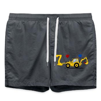 Tracteur excavatrice 7e anniversaire - Short de bain - charbon - Devant - AI Model Male 185 light (185cm)