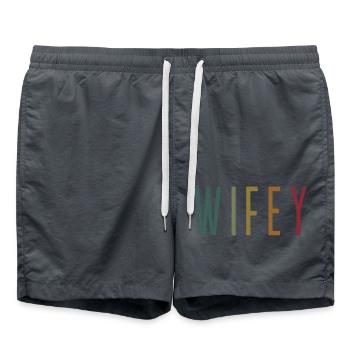 Retro Wifey Matching Couple Wedding Party Mariage - Short de bain - charbon - Devant - AI Model Male 185 light (185cm)