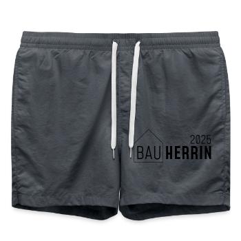 Bauherrin 2025 - mit Häuschen - Badeshorts - Anthrazit - Vorne - AI Model Male 185 light (185cm)