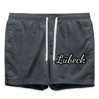 Lübeck - Textdesign mit Stadtnamen - Badeshorts - Anthrazit - Vorne - AI Model Male 185 light (185cm)