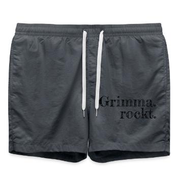 Grimma rockt - Textdesign mit Stadtnamen - Badeshorts - Anthrazit - Vorne - AI Model Male 185 light (185cm)