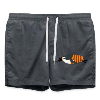 Pinguin taucht (Badeanzug rot gelb) - Badeshorts - Anthrazit - Vorne - AI Model Male 185 light (185cm)
