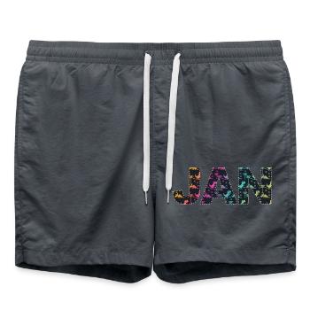 JAN - Beau prénom de garçon avec dinosaure - Short de bain - charbon - Devant - AI Model Male 185 light (185cm)