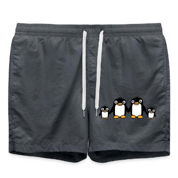 4 pingouins papa maman deux enfants bébé mains tenant - Short de bain - charbon - Devant - AI Model Male 185 light (185cm)