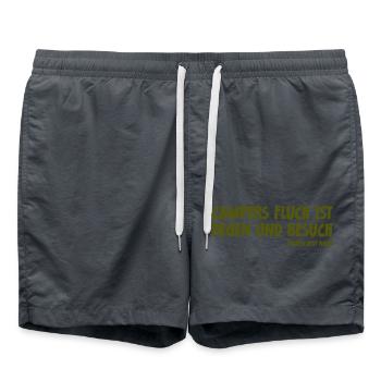 Camping Spruch Campers Fluch ist Regen und Besuch - Badeshorts - Anthrazit - Vorne - AI Model Male 185 light (185cm)