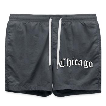 Logo Chicago : Design gothique au style audacieux - Short de bain - charbon - Devant - AI Model Male 185 light (185cm)