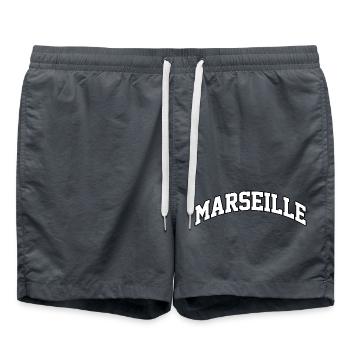 Marseille logo: Mediterranean collegiate design - Swim Trunks - anthracite - Front - AI Model Male 185 light (185cm)