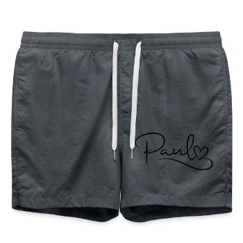 Paul Last Name First Name Heart Decor - Swim Trunks - anthracite - Front - AI Model Male 185 light (185cm)