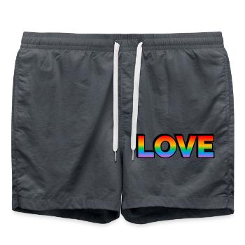 LOVE LGBT Pride Month rainbow text - Swim Trunks - anthracite - Front - AI Model Male 185 light (185cm)