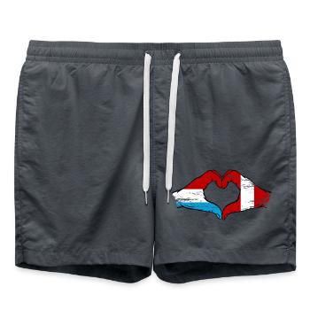 Luxembourg Pérou Drapeau Mains Coeur Forme Utilisé - Short de bain - charbon - Devant - AI Model Male 185 light (185cm)