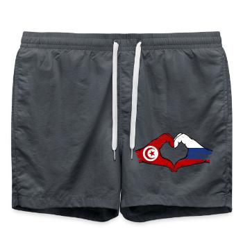 Tunisia Russia Flag Hands Heart Shape Used - Swim Trunks - anthracite - Front - AI Model Male 185 light (185cm)
