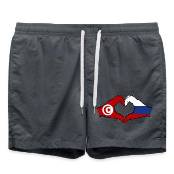 Tunisia Russia Flag Hands Heart Shape - Swim Trunks - anthracite - Front - AI Model Male 185 light (185cm)