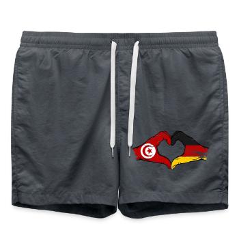Tunesien Deutschland Flagge Hände Herzform used - Badeshorts - Anthrazit - Vorne - AI Model Male 185 light (185cm)
