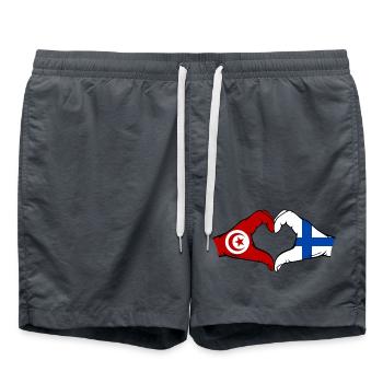 Tunisia Finland Flag Hands Heart Shape - Swim Trunks - anthracite - Front - AI Model Male 185 light (185cm)