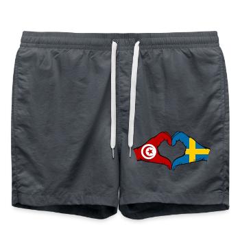 Tunisia Sweden Flag Hands Heart Shape - Swim Trunks - anthracite - Front - AI Model Male 185 light (185cm)