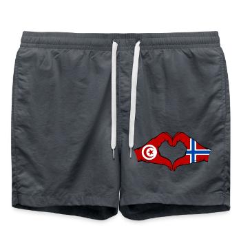 Tunisia Norway Flag Hands Heart Shape - Swim Trunks - anthracite - Front - AI Model Male 185 light (185cm)