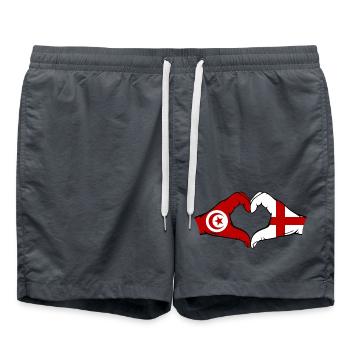 Tunisie Angleterre Drapeau Mains Coeur Forme - Short de bain - charbon - Devant - AI Model Male 185 light (185cm)