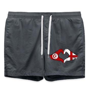 Tunisia England flag hands heart shape used - Swim Trunks - anthracite - Front - AI Model Male 185 light (185cm)