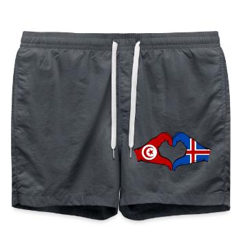 Tunisia Iceland Flag Hands Heart Shape - Swim Trunks - anthracite - Front - AI Model Male 185 light (185cm)
