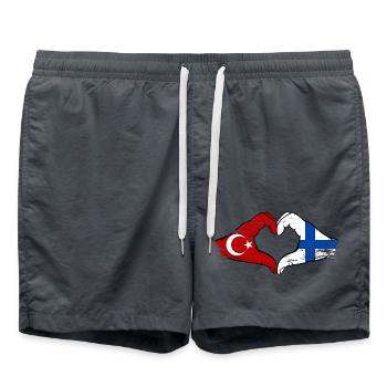 Turkey Finland Flag Hands Heart Shape Used - Swim Trunks - anthracite - Front - AI Model Male 185 light (185cm)