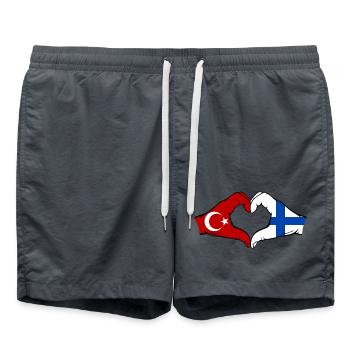 Turquie Finlande Drapeau Mains Coeur Forme - Short de bain - charbon - Devant - AI Model Male 185 light (185cm)