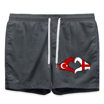 Turquie Angleterre Drapeau Mains Coeur Forme - Short de bain - charbon - Devant - AI Model Male 185 light (185cm)