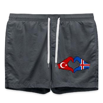 Turquie Islande Drapeau Mains Coeur Forme - Short de bain - charbon - Devant - AI Model Male 185 light (185cm)