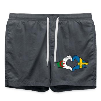 Algerien Schweden Flagge Hände Herzform used - Badeshorts - Anthrazit - Vorne - AI Model Male 185 light (185cm)
