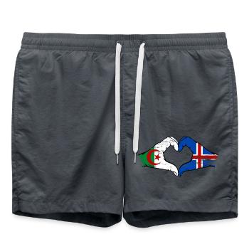 Algeria Iceland Flag Hands Heart Shape Used - Swim Trunks - anthracite - Front - AI Model Male 185 light (185cm)