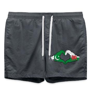 Pakistan Wales Flagge Hände Herzform used - Badeshorts - Anthrazit - Vorne - AI Model Male 185 light (185cm)
