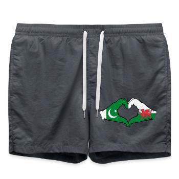 Pakistan Wales Flagge Hände Herzform - Badeshorts - Anthrazit - Vorne - AI Model Male 185 light (185cm)