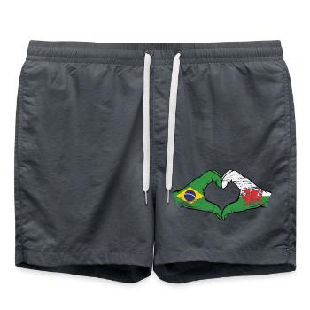 Brazil Wales flag hands heart shape used - Swim Trunks - anthracite - Front - AI Model Male 185 light (185cm)