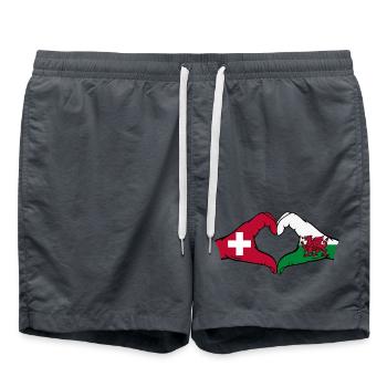 Switzerland Wales Flag Hands Heart Shape - Swim Trunks - anthracite - Front - AI Model Male 185 light (185cm)