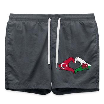 Türkei Wales Flagge Hände Herzform used - Badeshorts - Anthrazit - Vorne - AI Model Male 185 light (185cm)