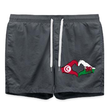 Tunisia Wales Flag Hands Heart Shape - Swim Trunks - anthracite - Front - AI Model Male 185 light (185cm)