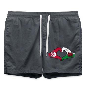 Tunisie Pays de Galles drapeau mains coeur utilisé - Short de bain - charbon - Devant - AI Model Male 185 light (185cm)