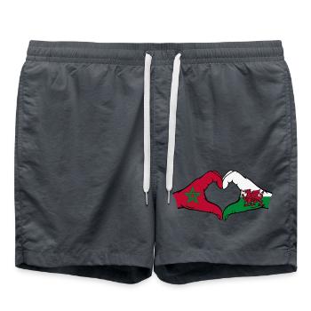 Marokko Wales Flagge Hände Herzform - Badeshorts - Anthrazit - Vorne - AI Model Male 185 light (185cm)