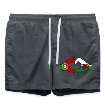 Portugal Wales Flag Hands Heart Shape - Swim Trunks - anthracite - Front - AI Model Male 185 light (185cm)