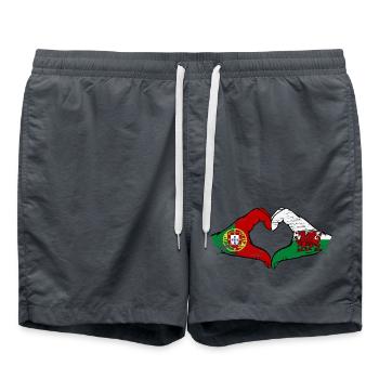 Portugal Wales Flagge Hände Herzform used - Badeshorts - Anthrazit - Vorne - AI Model Male 185 light (185cm)