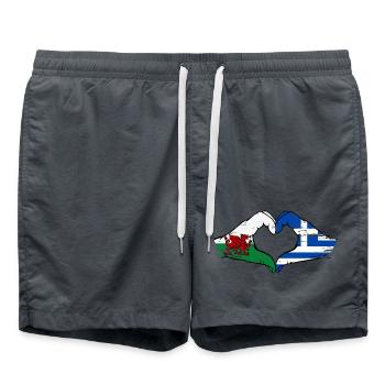 Wales Greece flag hands heart shape used - Swim Trunks - anthracite - Front - AI Model Male 185 light (185cm)