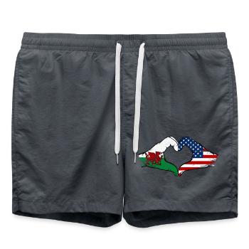 Wales USA Flagge Hände Herzform used - Badeshorts - Anthrazit - Vorne - AI Model Male 185 light (185cm)