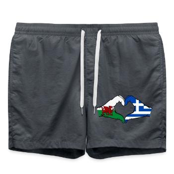 Wales Griechenland Flagge Hände Herzform - Badeshorts - Anthrazit - Vorne - AI Model Male 185 light (185cm)