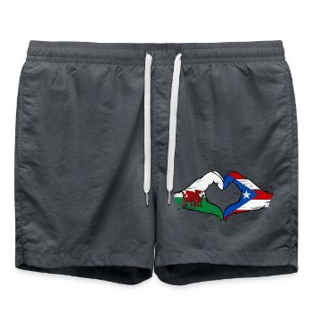 Wales Puerto Rico Flag Hands Heart Shape - Swim Trunks - anthracite - Front - AI Model Male 185 light (185cm)