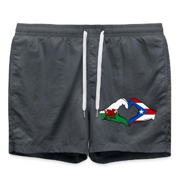 Wales Puerto Rico Flag Hands Heart Shape - Swim Trunks - anthracite - Front - AI Model Male 185 light (185cm)