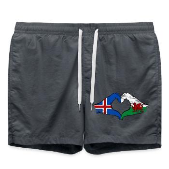 Iceland Wales flag hands heart shape used - Swim Trunks - anthracite - Front - AI Model Male 185 light (185cm)
