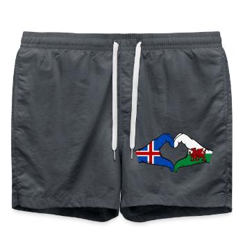 Iceland Wales Flag Hands Heart Shape - Swim Trunks - anthracite - Front - AI Model Male 185 light (185cm)