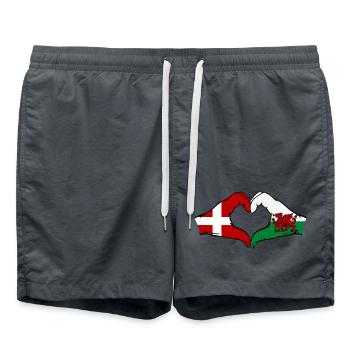 Denmark Wales Flag Hands Heart Shape - Swim Trunks - anthracite - Front - AI Model Male 185 light (185cm)